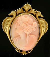 Late Victorian coral cameo of Diana pendant/brooch.
