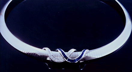 Sapphire and diamond slide on 18kt white gold choker.