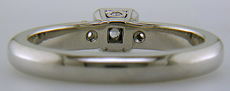 Inside view of blue diamond and platinum ring.