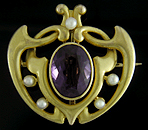 Bippart, Griscom Art Nouveau amethyst and pearl brooch. (J9071)