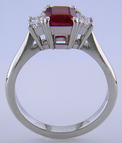 Side view of ruby and diamond ring.