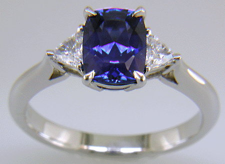 Hand-crafted sapphire and diamond platinum ring.