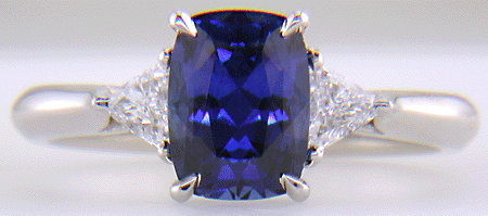 Hand-crafted sapphire and diamond platinum ring.