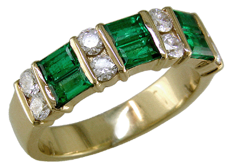 Emerald and Diamond Wedding Band 18kt gold band with emeralds and diamonds