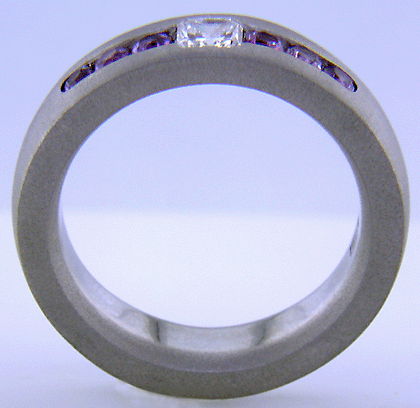 Side view of man's custom wedding band crafted in platinum