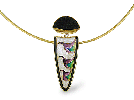 Magick enamel and gold pendant and chain. (J3934 and J3966)