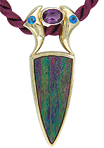Striking 18kt gold pendant with rainbow hematite.
