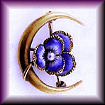 Victorian crescent moon and pansy pin.