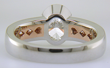 Inside view of custom rose gold and platinum ring.