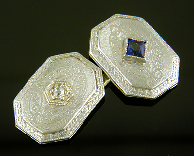 Sapphire and diamond cufflinks. (J9399)
