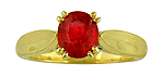18kt gold ring with a red spinel and two diamonds.