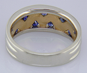 Rear view of sapphire and 22kt yellow gold ring.