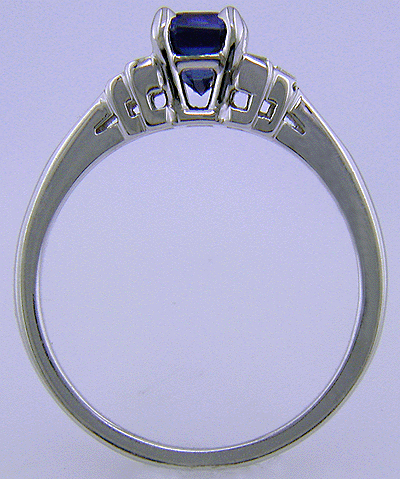 Side view of Art Deco-style saphire and diamond ring.