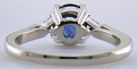 Inside view of handcrafted sapphire and diamond platinum ring.