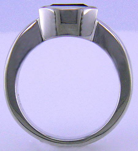Side view trillium sapphire and diamond custom platinum ring. (J6413)
