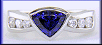 Trillium sapphire and diamond custom platinum ring.
