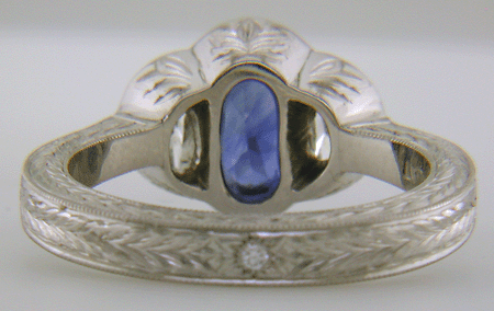 Inside view of engraved platinum ring. (J7269)
