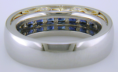 inside view of platinum ring with diamonds and 18kt gold accents