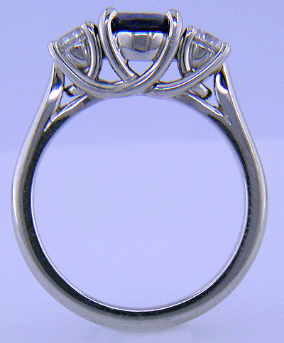 Side view of sapphire trellis ring.