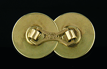 Rear view elegant antique sapphire cufflinks crafted in yellow gold. (J8143)