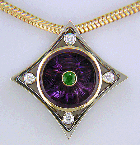 Amethyst torus and diamond pendant.