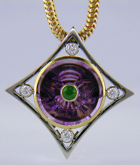 Amethyst torus and diamond pendant.
