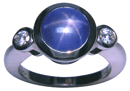 Star sapphire and diamond ring hand crafted in platinum.