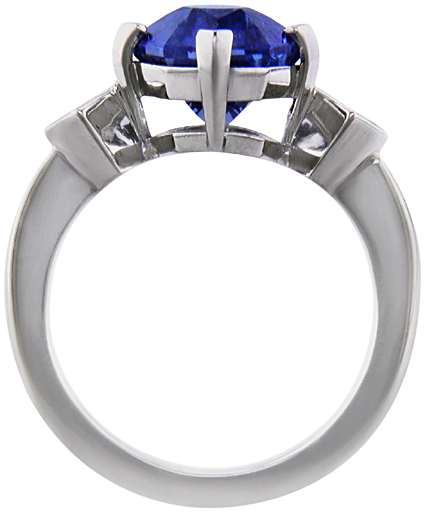 Side view of starburst sapphire and diamond ring.