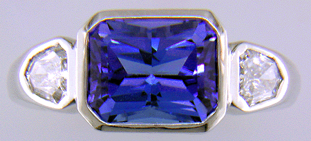 Barion-cut Tanzanite and diamond ring.