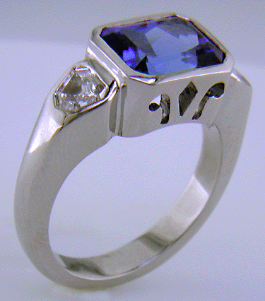 Barion-cut Tanzanite and diamond ring.