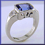 Barion-cut Tanzanite and diamond ring.