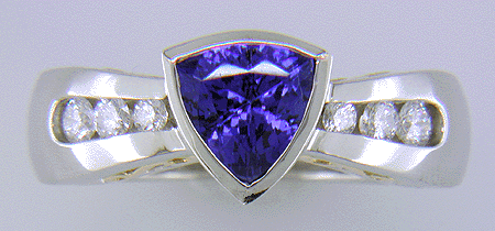 Trillium tanzanite and diamond custom platinum ring.