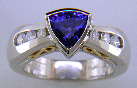 Trillium tanzanite and diamond custom platinum ring.