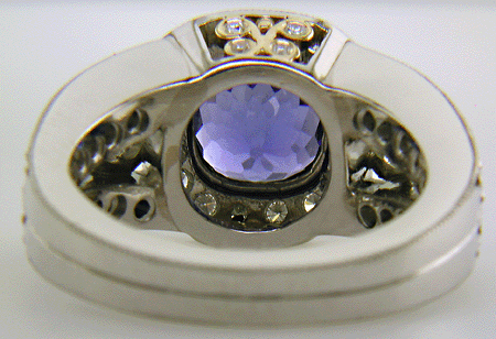 Inside view of tanzanite and diamond ring.