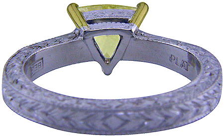 Inside view of yellow trilliant diamond ring. (J5245)