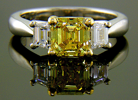 Vivid Yellow EmeraldCut Diamond Engagement Ring