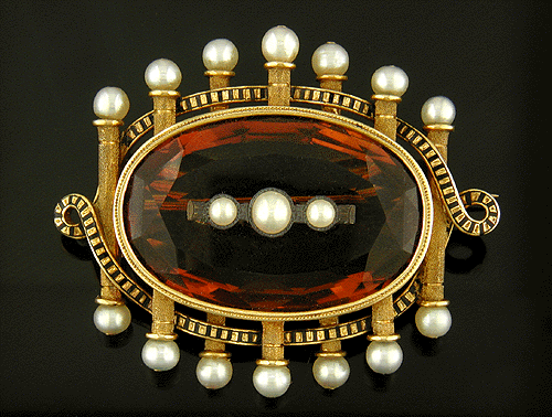 Victorian citrine and pearl brooch crafted in 18kt gold.
