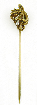 Winged serpent stickpin with pearl. (J8992)