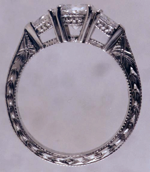 side view of platinum diamond ring.