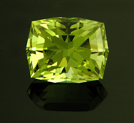 Lemony yellow 6.99 carat barion-cut apatite.