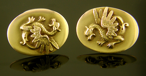 Victorian flying dragon cufflinks. (J7480)