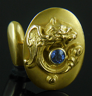 Regal winged lion cufflinks with sapphires. (J9147)