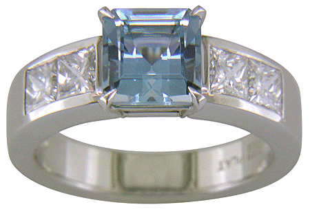 Aquamarine and Diamond handcrafted platinum ring.