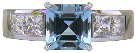 Aquamarine and Diamond handcrafted platinum ring.