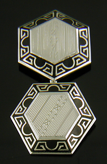 Art Deco white gold cufflinks with black enamel accents. (J8989)