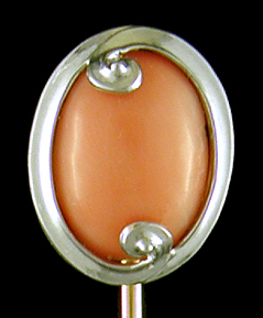 Art Deco coral and platinum stickpin. (J9464)