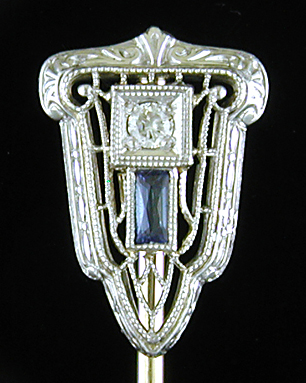 Art Deco sapphire and diamond stickpin. (SP9679)