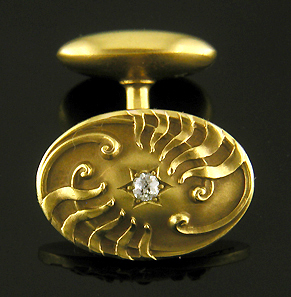 Art Nouveau flower and diamond cufflinks. (J8805)