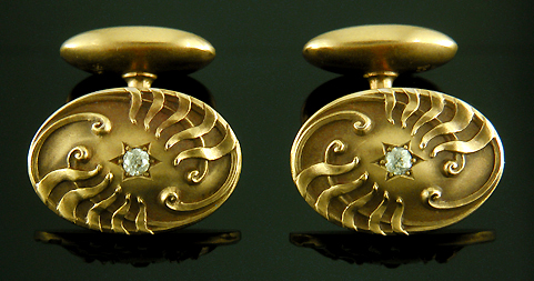 Art Nouveau flower and diamond cufflinks. (J8805)