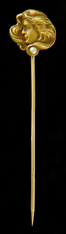 Art Nouveau stickpin of woman with flowing hair. (J9047)